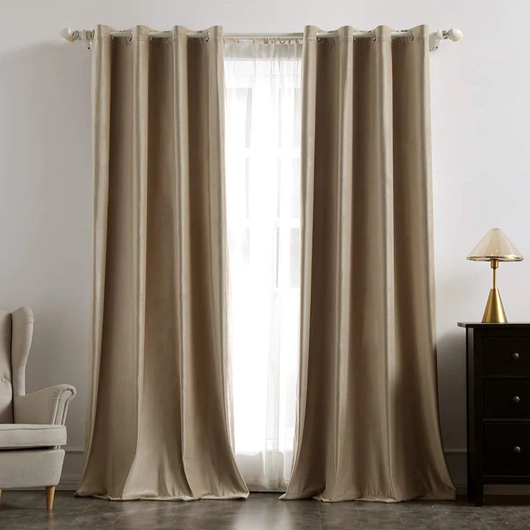 Beige velvet blackout curtains