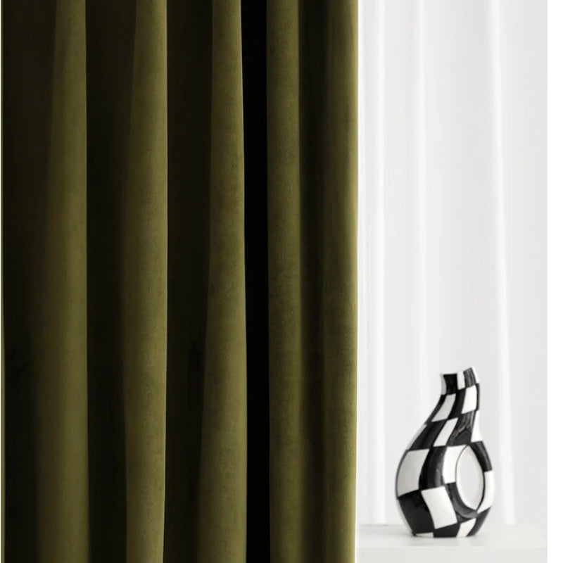 OLIVE GREEN VELVET CURTAIN 