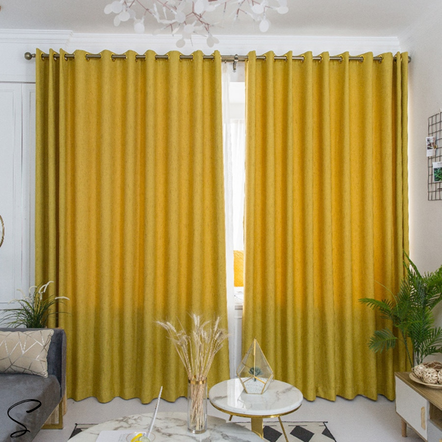 YELLOW LINEN BLACKOUT CURTAIN